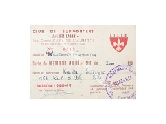 Carte abonné foot LILLE LOSC supporters 1948/1949
