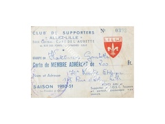 Carte abonné foot LILLE LOSC supporters 1950/1951