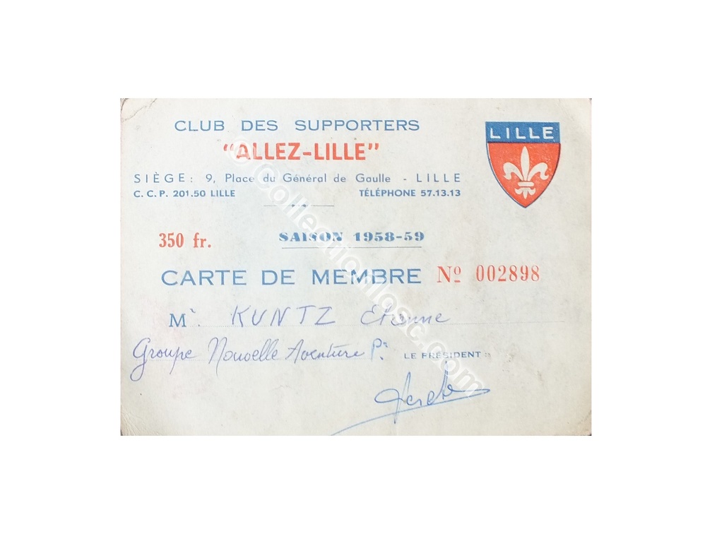 Carte abonné foot LILLE LOSC supporters 1958/1959