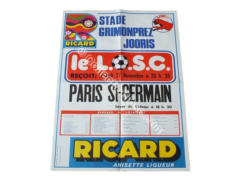 Affiche foot ancienne LILLE LOSC PSG PARIS 1976/1977