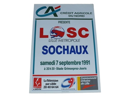 Affiche foot vintage LILLE LOSC FCSM SOCHAUX 1991/1992