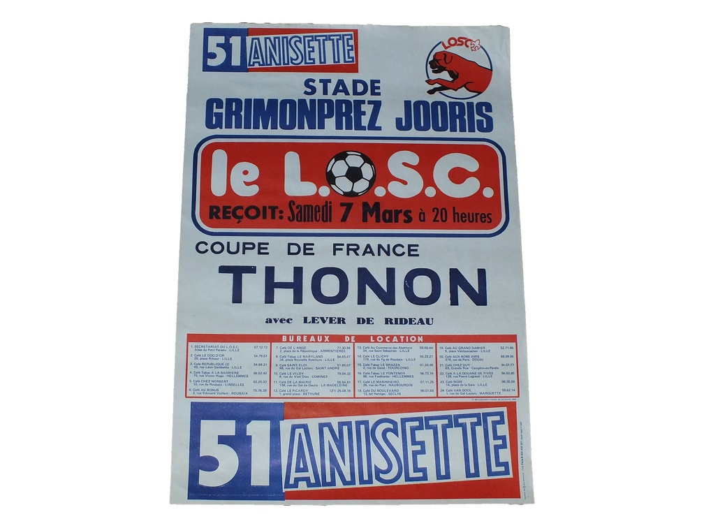 Affiche foot vintage LILLE LOSC THONON coupe de France 1980/1981